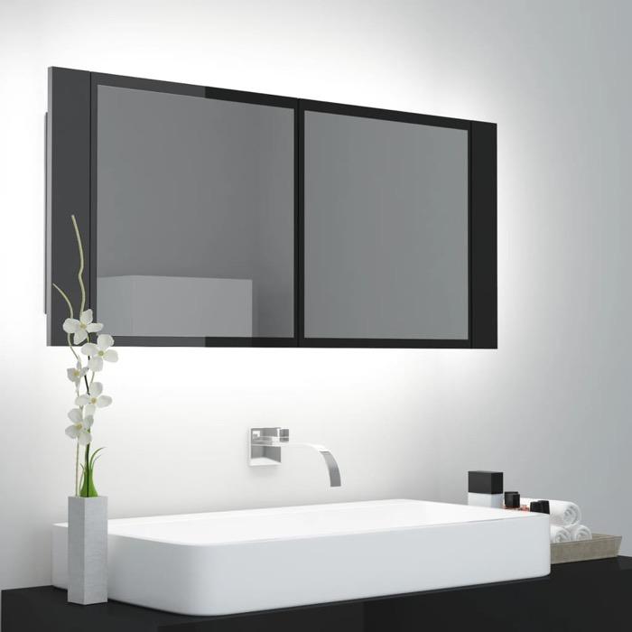 Badkamerkast met spiegel en LED 100x12x45 cm hoogglans zwart