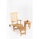 deckchair ligstoel met wielen en tafeltje teak hout