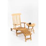 deckchair ligstoel met wielen en tafeltje teak hout